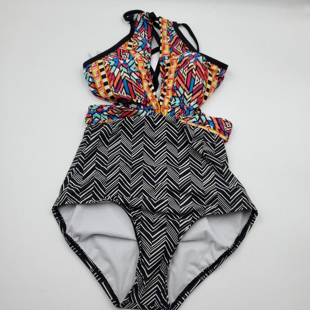 Clean Water Mixed Print One Piece with Cut-outs Size S